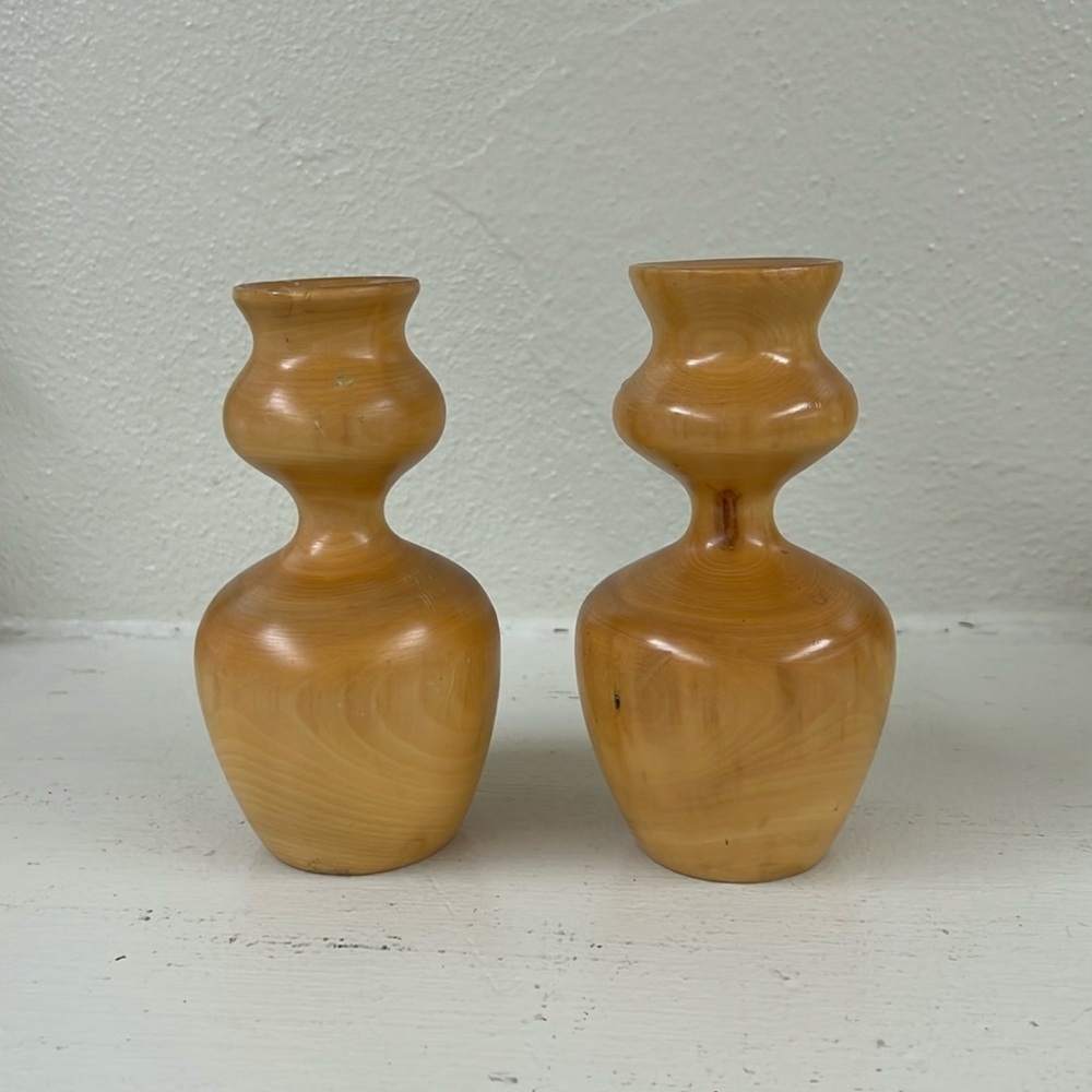 Two Small Wooden Candle Holders